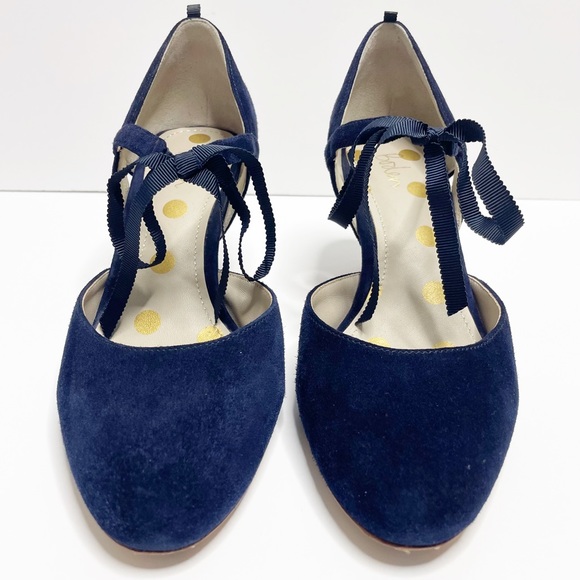 Boden Lavinia Tie Front Low Heel Blue Suede Court Shoes Size 39 (8.5) - Picture 2 of 12